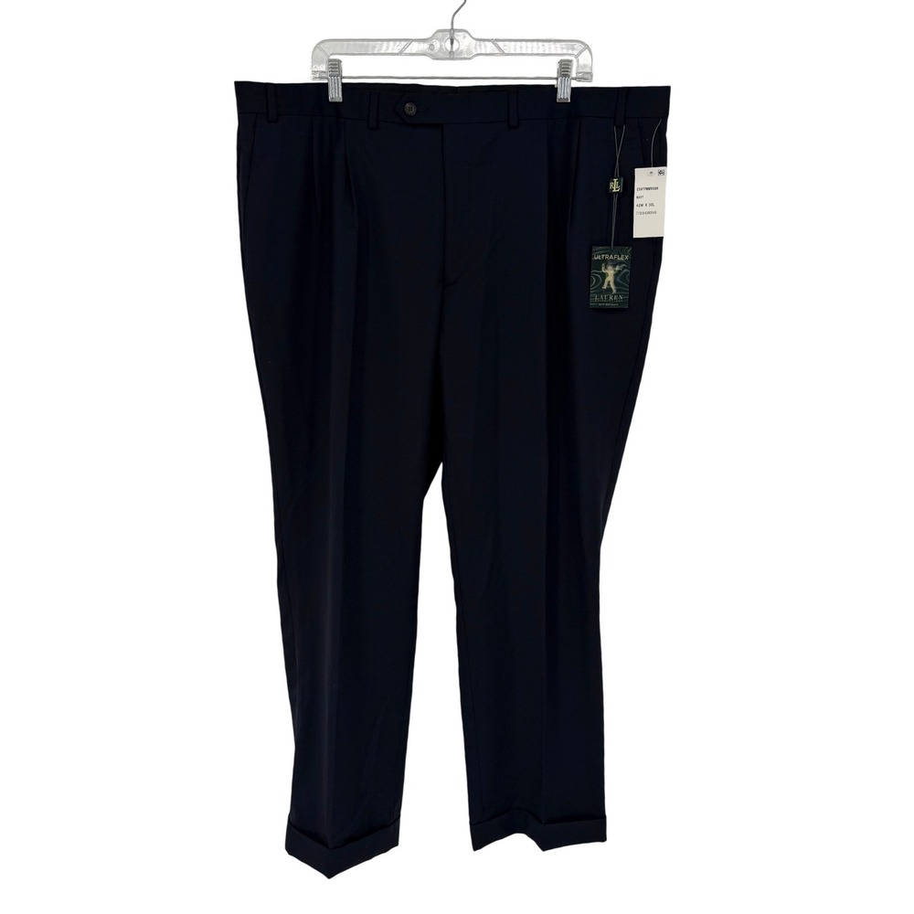 NEW Lauren Ralph Lauren Navy Blue 100% Wool Pleated Ultraflex Dress Pants 42x30 - Picture 2 of 12